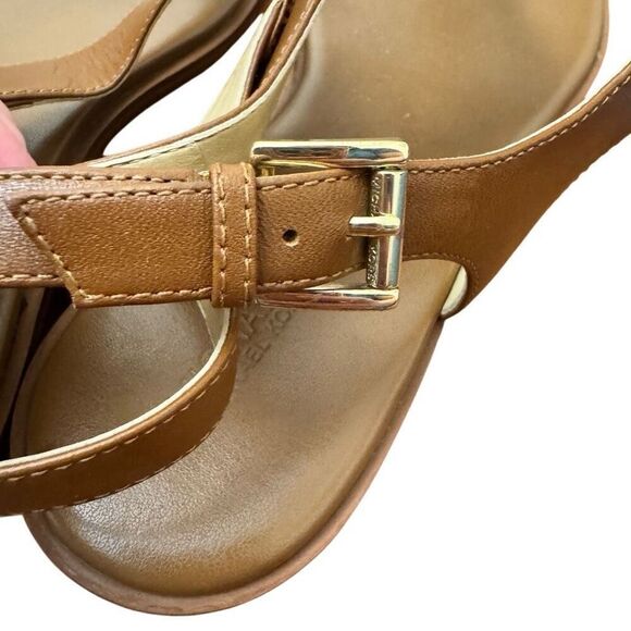 Michael Kors Brown Leather Sandals Gold MK Logo Size 9 - Picture 3 of 6